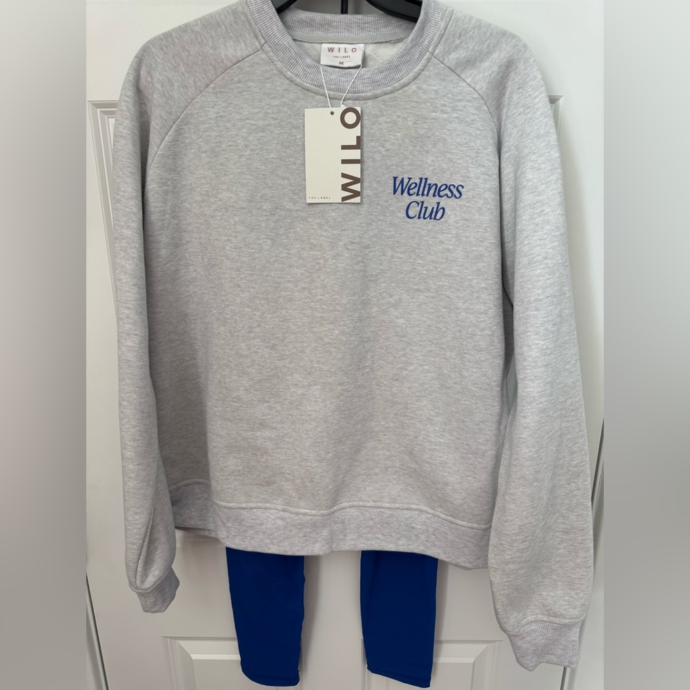 WILO The Label Gray Wellness Club Sweatshirt with Royal Blue Leggings (Set) Sz M